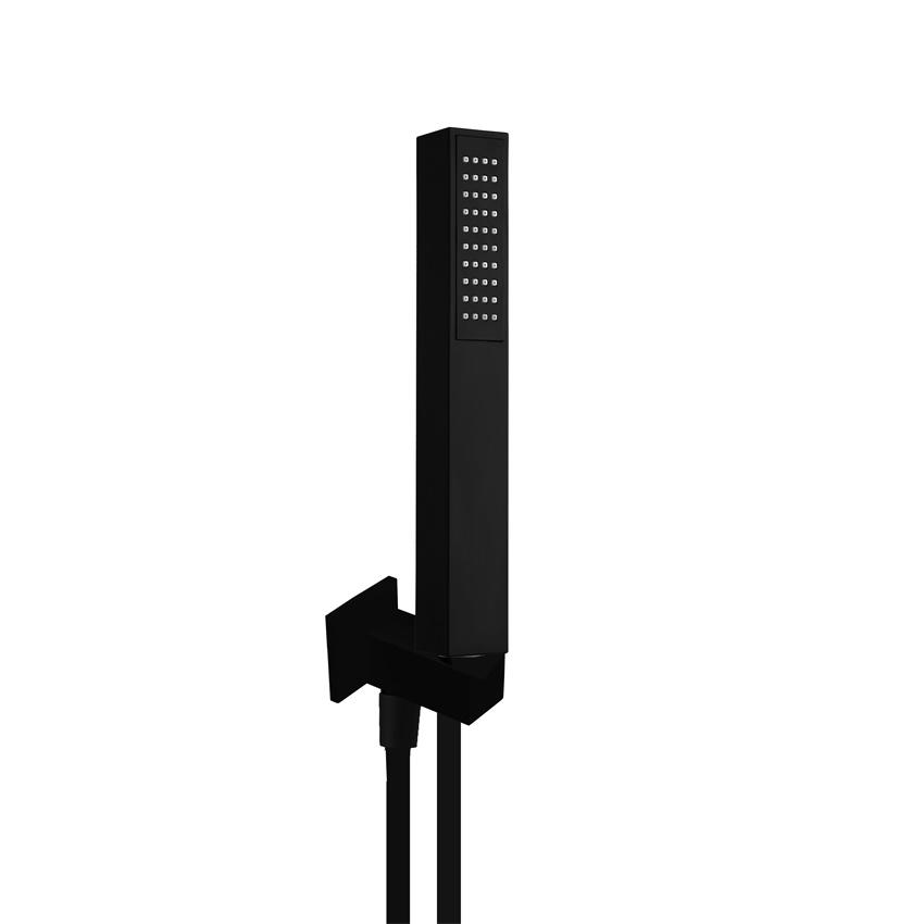 YS31252MB-K2 Kit de chuveiro quadrado em ABS preto fosco, com suporte de parede e mangueira de chuveiro;