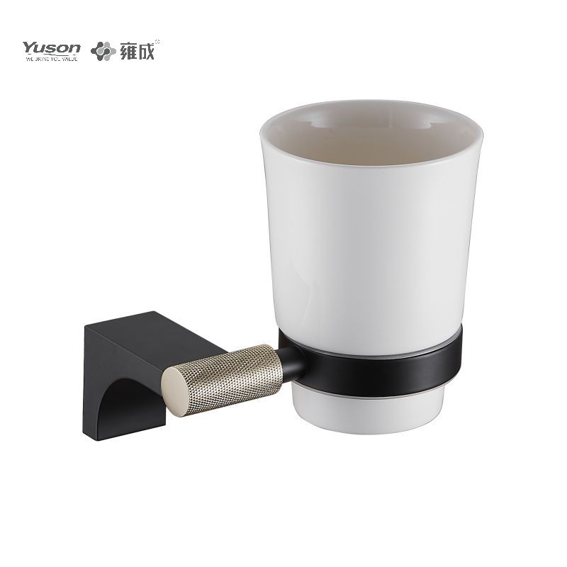 12484 Acessórios elegantes para banheiro, suporte para copo, com copo de vidro fosco/temperado, suporte para copo em zinco/latão/SUS, montado na parede (Série 12400)