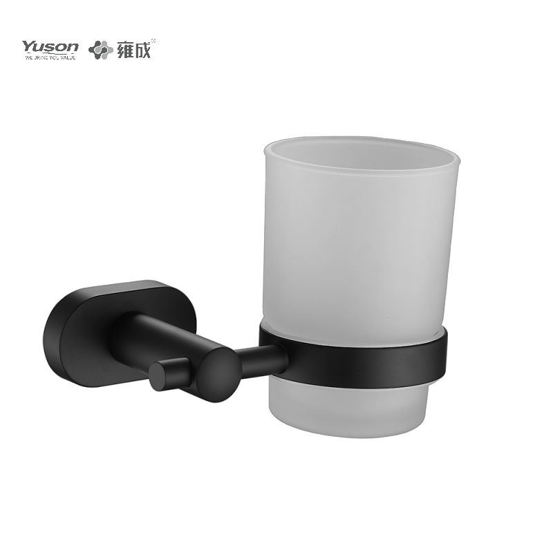 13384 Acessórios elegantes para banheiro, suporte para copo, com copo de vidro fosco/temperado, suporte para copo em zinco/latão/SUS, montado na parede (Série 13300)
