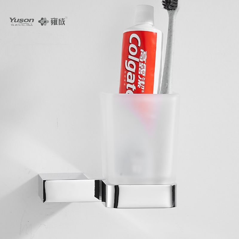15084 Acessórios elegantes para banheiro, suporte para copo, com copo de vidro fosco/temperado, suporte para copo em zinco/latão/SUS, montado na parede (Série 15000)