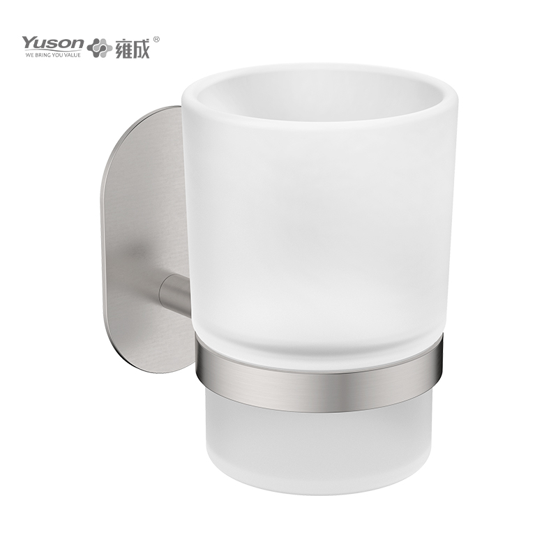 28184 Acessórios elegantes para banheiro, suporte para copo, com copo de vidro fosco/temperado, suporte para copo em zinco/latão/SUS, montado na parede (Série 28100)